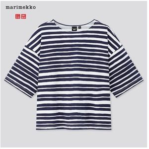 Uniqlo x Marimekko boxy dark navy (near black) and white striped tee XXL